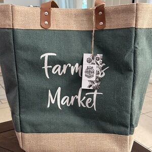 Farmers Market Jute Tote Bag “Small Acts Change The World” Leather Handles